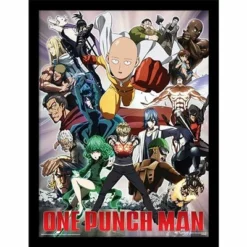 One Punch Man - Héros Et Villains - Impression Encadrée 30x40cm