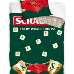 Scrabble - Parure De Lit 140x200cm + Coussin 70x90cm - 100% Cotton